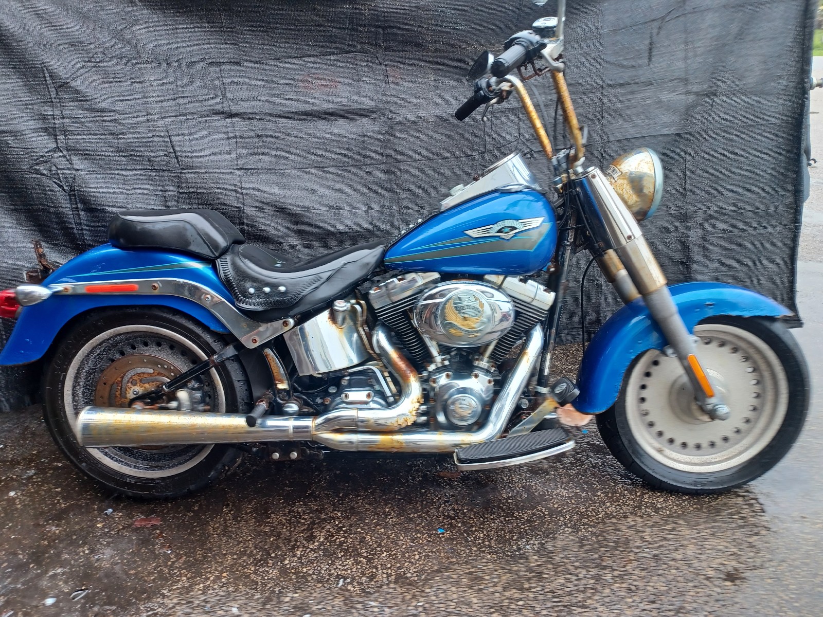 2007 Fatboy Blue Blue Stitching Solo Driver Rider Seat For Harley